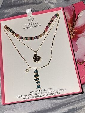 Atterri Multicolor Fish Beach Beaded & Gold Layered Necklace Set of 3 Pearl Tb M
